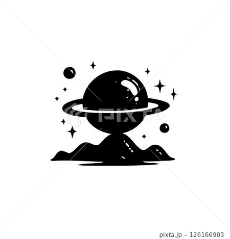 Minimalist depiction of a celestial body in space, adorned with sparkling stars 126166903