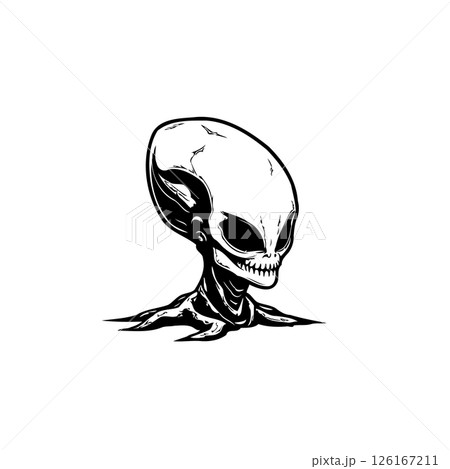 Monochrome extraterrestrial head with skeletal features evoking cosmic horror Monochrome extraterrestrial head with skeletal features evoking cosmic horror 126167211