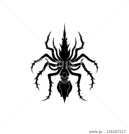 Detailed arachnid silhouette illustration with precise line work and stark contrast Detailed arachnid silhouette illustration with precise line work and stark contrast 126167227