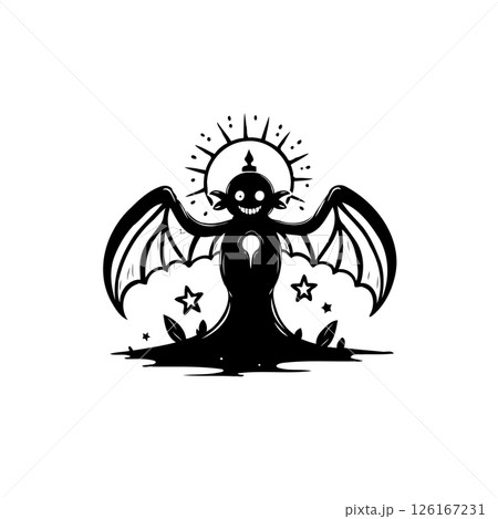 Stylized Silhouette of a Winged Figure with Celestial and Spooky Undertones 126167231
