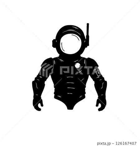 Silhouette illustration of a bold astronaut in space with a reflective helmet 126167487