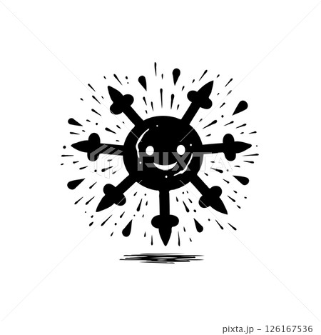 Whimsical Black Snowflake Character radiating Joy and Winter Cheerfulness Whimsical Black Snowflake Character radiating Joy and Winter Cheerfulness 126167536