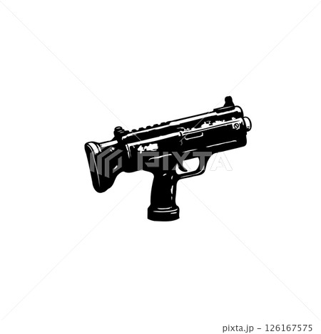 Monochrome tactical firearm illustration symbolizing security, threat, or defense Monochrome tactical firearm illustration symbolizing security, threat, or defense 126167575