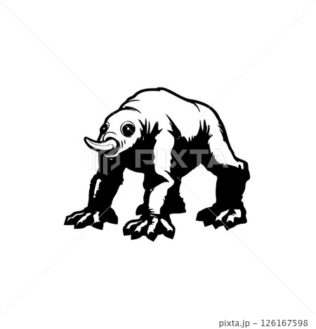 Monochrome depiction of a beastly creature with simplified anatomical features Monochrome depiction of a beastly creature with simplified anatomical features 126167598