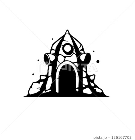 Enigmatic Stone Structure with Archway in Striking Black and White Isolation 126167702