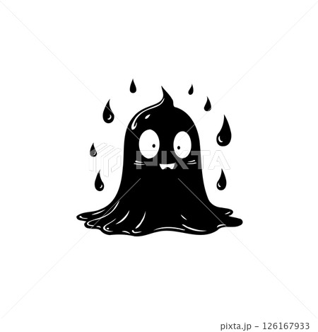Cartoon black ghost illustration, playful design for halloween, spooky fun Cartoon black ghost illustration, playful design for halloween, spooky fun 126167933