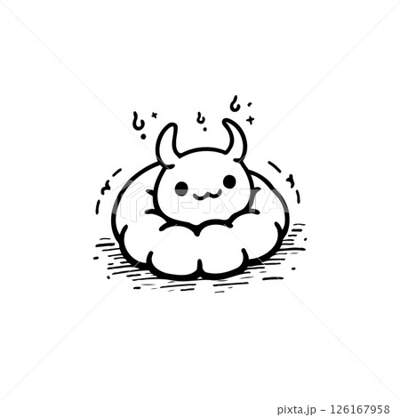 Whimsical depiction of a horned creature nestled within soft cloud drawing Whimsical depiction of a horned creature nestled within soft cloud drawing 126167958