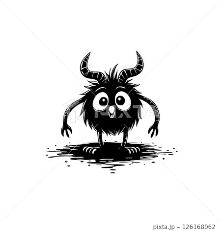Whimsical horned creature illustration for playful graphic element design 126168062