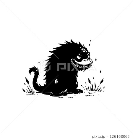 Whimsical Creature: Playful Silhouette of a Cartoonish Monster with Grassy Accent 126168063