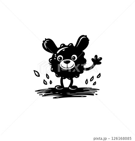 Whimsical Doodle Creature Illustration: A Cartoon Character with a Friendly Gesture 126168085