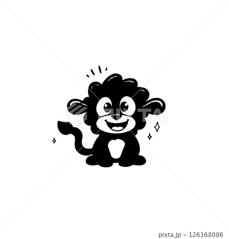 Charming monochromatic cartoon illustration featuring a jovial animal creature 126168086