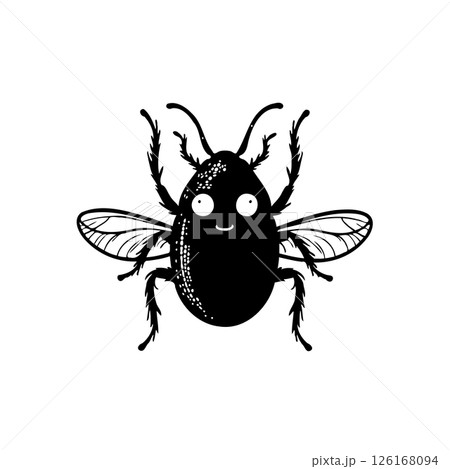 Whimsical beetle illustration with cartoonish eyes isolated on a plain backdrop Whimsical beetle illustration with cartoonish eyes isolated on a plain backdrop 126168094