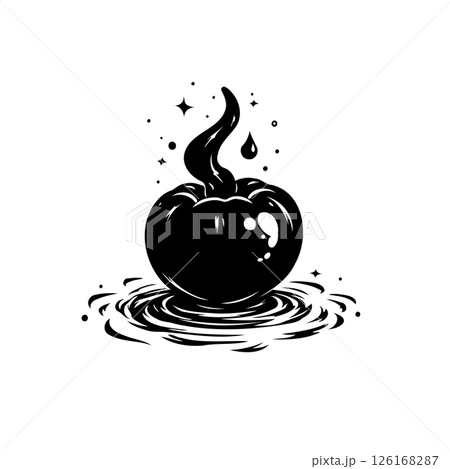 Monochrome depiction of a fruit in liquid with a playful, stylized rendition Monochrome depiction of a fruit in liquid with a playful, stylized rendition 126168287