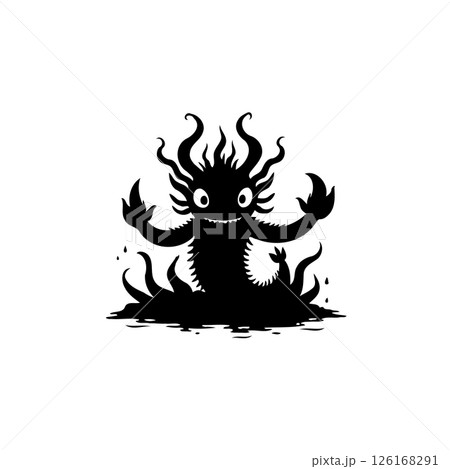 Stylized Silhouette of a Whimsical Creature with Tentacles on a White Background 126168291