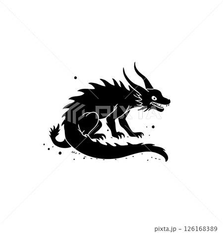 Stylized mythical creature illustration, a dark dragon-like beast with jagged spines 126168389