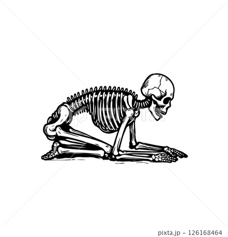 Intriguing skeletal figure in resting pose, a stark black and white illustration Intriguing skeletal figure in resting pose, a stark black and white illustration 126168464