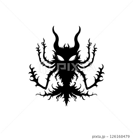 Abstract horned figure with menacing silhouette, embodying mystical darkness Abstract horned figure with menacing silhouette, embodying mystical darkness 126168479