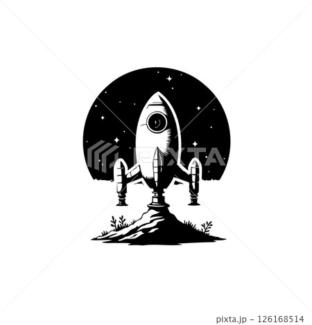Rocket Launch from Earth into Starry Sky, Conceptual Art in Graphic Style 126168514
