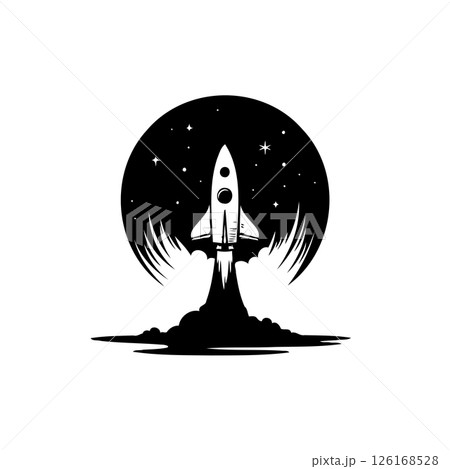 Monochrome rocket launch with star-filled sky for innovative business start-up Monochrome rocket launch with star-filled sky for innovative business start-up 126168528