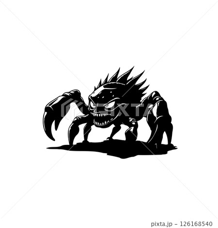Silhouette depiction of a monstrous crab, revealing its fierce and menacing form Silhouette depiction of a monstrous crab, revealing its fierce and menacing form 126168540