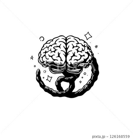 Stylized brain illustration with swirling spine and surrounding sparkles element Stylized brain illustration with swirling spine and surrounding sparkles element 126168559