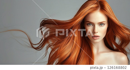 Advertising banner of young model woman during beauty fashion shoot.AI Generative. 126168802