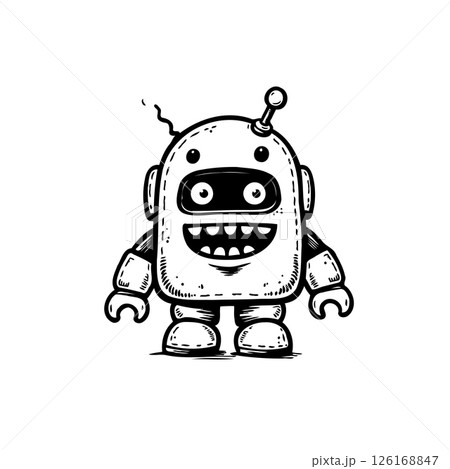 Whimsical robot character art with playful expression and sketched details Whimsical robot character art with playful expression and sketched details 126168847