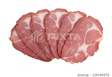 slices of pork neck cured isolated slices of pork neck cured isolated 126168970