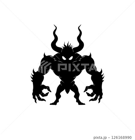 Stylized silhouette of a monstrous figure with horns and claws evoking fantasy 126168990