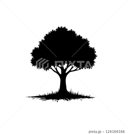 Monochrome tree silhouette illustration creating minimalist nature graphic Monochrome tree silhouette illustration creating minimalist nature graphic 126169166
