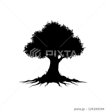 Detailed tree silhouette evoking organic growth and natural patterns in stark contrast Detailed tree silhouette evoking organic growth and natural patterns in stark contrast 126169394