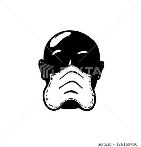 Stylized monochromatic depiction of a person wearing a protective face mask 126169430