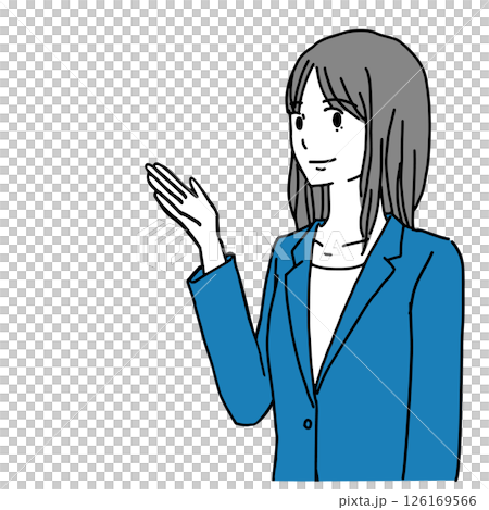 Illustration of a smiling woman holding out her hand 126169566