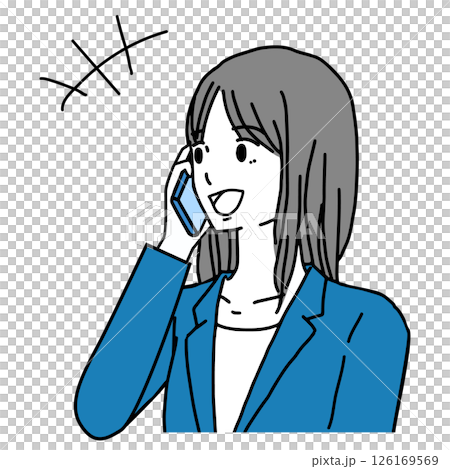 Illustration of a woman in a suit smiling and talking on the phone 126169569