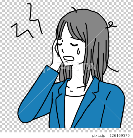二日酔いで頭が痛い若い女性のイラスト 126169579