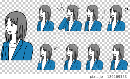 Upper body icon illustration set of a young woman wearing a suit 126169588