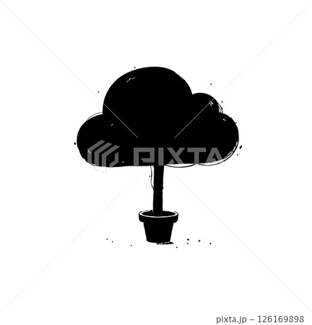 Stylized cloud tree in a pot representing growth and digital environments Stylized cloud tree in a pot representing growth and digital environments 126169898