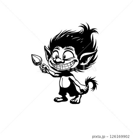 Whimsical Goblin Illustrator with Mischievous Grin and Paintbrush Artwork 126169902
