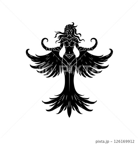 Abstract Silhouette of a Mystical Female Figure with Wing-like Adornments Abstract Silhouette of a Mystical Female Figure with Wing-like Adornments 126169912