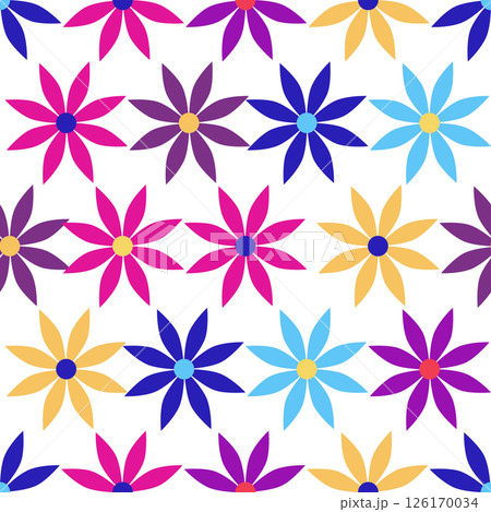 A vibrant Colorful floral seamless pattern, geometric flowers. Good for textile print, creative projects or wrapping paper 126170034