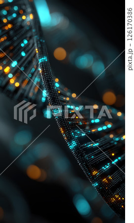 Abstract genetic code sequence glowing, futuristic DNA strand, biotechnology, digital science Abstract genetic code sequence glowing, futuristic DNA strand, biotechnology, digital science 126170386