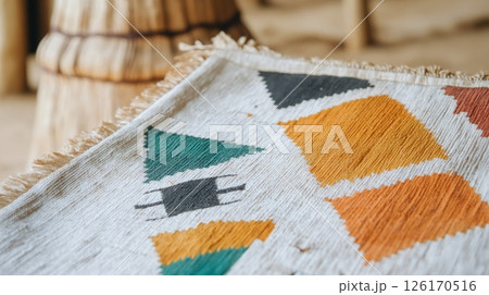 Handmade Geometric Textile Beige and Orange Ethnic Woven Throw Blanket Boho Decor 126170516