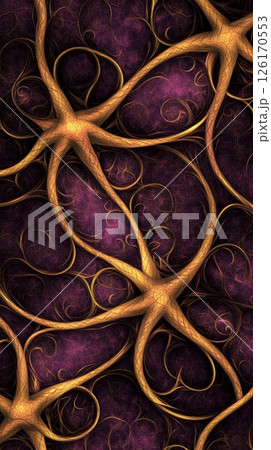 Abstract Gold Vines on Deep Purple Background Intricate Floral Design Seamless Pattern 126170553