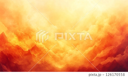 Fiery Sunset Cloudscape Over Majestic Mountains Abstract Warm Color Palette Landscape 126170558