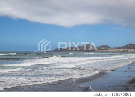 Atlantic ocean sand beach, Gran Canaria, Spain 126170861