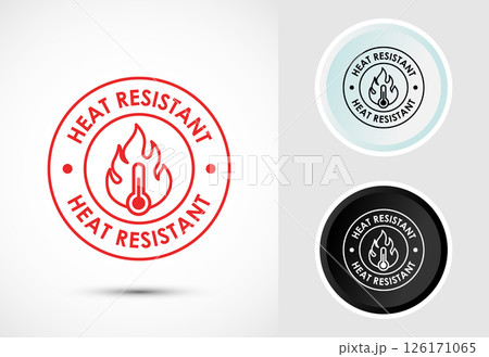 Heat resistant icon design illustration, Heat resistant label sign symbol in color, black and white Heat resistant icon design illustration, Heat resistant label sign symbol in color, black and white 126171065