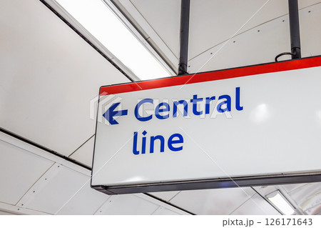 London Underground Sign Indicating Direction to Central Line in Iconic Tube Station London Underground Sign Indicating Direction to Central Line in Iconic Tube Station 126171643