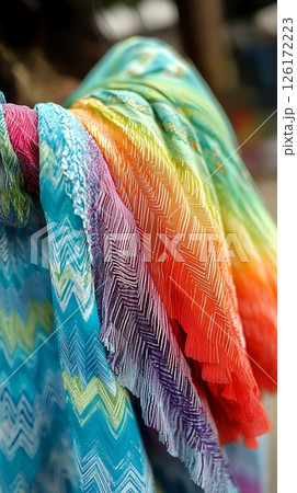 Vibrant Rainbow Zigzag Patterned Fabric Textile Colorful Summer Design art silk soft style print 126172223