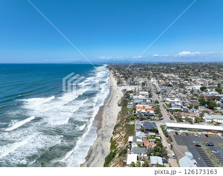 Aerial view of Encinitas town with ocean in San Diego, South California Aerial view of Encinitas town with ocean in San Diego, South California 126173163
