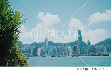 Panoramic view of Hong Kong skyline with iconic skyscrapers and waterfront Panoramic view of Hong Kong skyline with iconic skyscrapers and waterfront 126173498